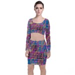 Colorful shapes texture                                                      Long Sleeve Crop Top & Bodycon Skirt Set