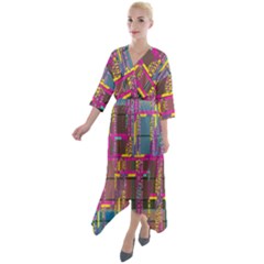 Quarter Sleeve Wrap Front Maxi Dress 