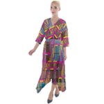 Colorful shapes texture                                 Quarter Sleeve Wrap Front Maxi Dress