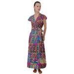 Colorful shapes texture                                                     Flutter Sleeve Maxi Dress