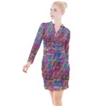 Colorful shapes texture                                                     Button Long Sleeve Dress