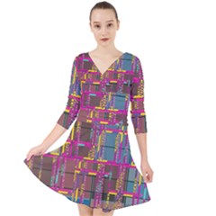 Quarter Sleeve Front Wrap Dress 