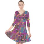 Colorful shapes texture                                                     Quarter Sleeve Front Wrap Dress