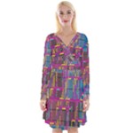 Colorful shapes texture                                                      Long Sleeve Front Wrap Dress