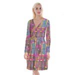 Colorful shapes texture                                                       Long Sleeve Velvet Front Wrap Dress