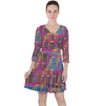 Colorful shapes texture                                                   Quarter Sleeve Ruffle Waist Dress