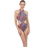 Colorful shapes texture                                                  Halter Side Cut Swimsuit