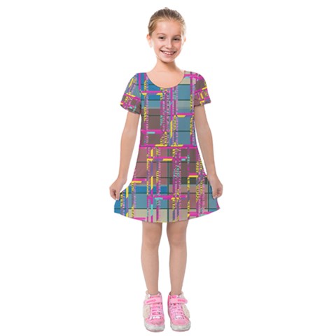 Colorful shapes texture                                                       Kids  Short Sleeve Velvet Dress from ArtsNow.com