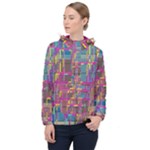 Colorful shapes texture                                                   Women Hooded Front Pocket Windbreaker