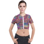 Colorful shapes texture                                                   Short Sleeve Cropped Jacket