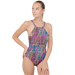 Colorful shapes texture                                                  High Neck One Piece Swimsuit