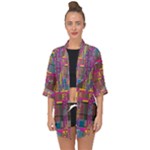 Colorful shapes texture                                                  Open Front Chiffon Kimono