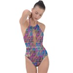 Colorful shapes texture                                                   Plunge Cut Halter Swimsuit