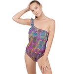 Colorful shapes texture                                                   Frilly One Shoulder Swimsuit