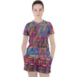 Colorful shapes texture                                                   Women s Mesh Tee and Shorts Set