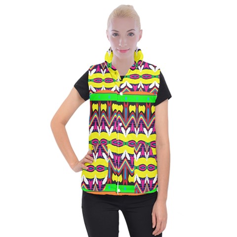 Colorful shapes                                                Women s Button Up Puffer Vest from ArtsNow.com