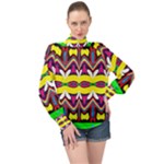 Colorful shapes                                                 High Neck Long Sleeve Chiffon Top