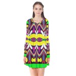 Colorful shapes                                                  Long Sleeve V-neck Flare Dress