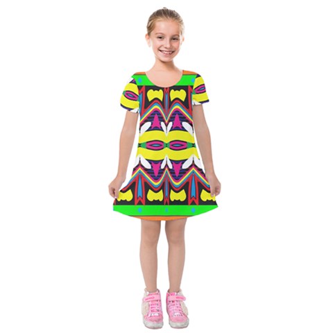 Colorful shapes                                                       Kids  Short Sleeve Velvet Dress from ArtsNow.com