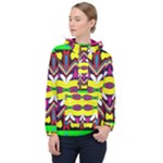 Colorful shapes                                                   Women Hooded Front Pocket Windbreaker