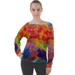 Colorful watercolors texture                                                  Off Shoulder Long Sleeve Velour Top