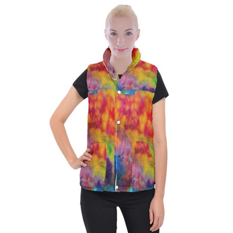 Colorful watercolors texture                                                 Women s Button Up Puffer Vest from ArtsNow.com