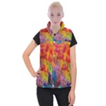 Colorful watercolors texture                                                 Women s Button Up Puffer Vest