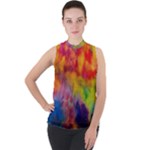 Colorful watercolors texture                                                  Mock Neck Chiffon Sleeveless Top