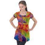 Colorful watercolors texture                                                   Puff Sleeve Tunic Top