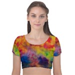 Colorful watercolors texture                                                 Velvet Short Sleeve Crop Top