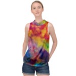 Colorful watercolors texture                                                     High Neck Satin Top