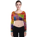 Colorful watercolors texture                                                   Velvet Long Sleeve Crop Top