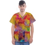 Colorful watercolors texture                                                     Men s V-Neck Scrub Top