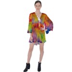 Colorful watercolors texture                                                      V-Neck Flare Sleeve Mini Dress