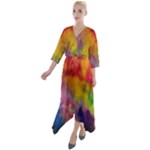 Colorful watercolors texture                                  Quarter Sleeve Wrap Front Maxi Dress