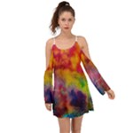 Colorful watercolors texture                                                       Kimono Sleeves Boho Dress