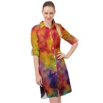 Colorful watercolors texture                                                       Long Sleeve Mini Shirt Dress