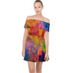 Colorful watercolors texture                                                  Off Shoulder Chiffon Dress