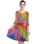 Colorful watercolors texture                                                      Quarter Sleeve Waist Band Dress