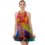 Colorful watercolors texture                                                       Halter Tie Back Chiffon Dress