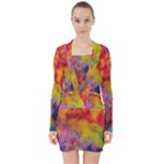 Colorful watercolors texture                                                       V-neck Bodycon Long Sleeve Dress