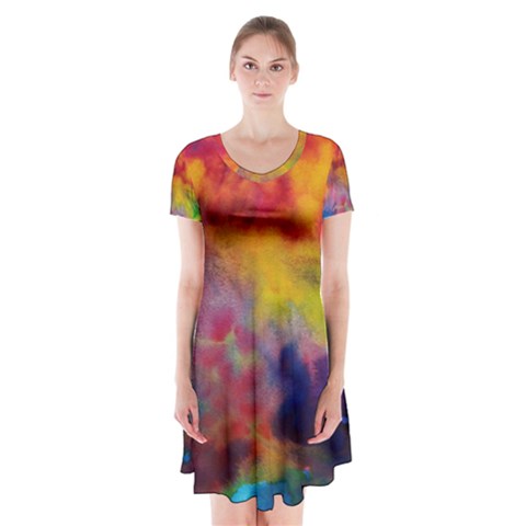 Colorful watercolors texture                                                        Short Sleeve V