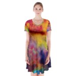 Colorful watercolors texture                                                        Short Sleeve V-neck Flare Dress