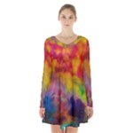 Colorful watercolors texture                                                    Long Sleeve Velvet V-neck Dress