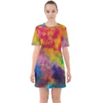 Colorful watercolors texture                                                       Sixties Short Sleeve Mini Dress