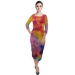 Colorful watercolors texture                                                      Quarter Sleeve Midi Velour Bodycon Dress