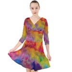 Colorful watercolors texture                                                      Quarter Sleeve Front Wrap Dress