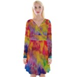 Colorful watercolors texture                                                       Long Sleeve Front Wrap Dress