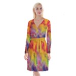 Colorful watercolors texture                                                        Long Sleeve Velvet Front Wrap Dress