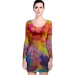 Colorful watercolors texture                                                    Long Sleeve Velvet Bodycon Dress